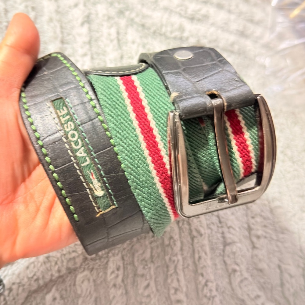 Lacoste Green and Red Striped Men's Belt